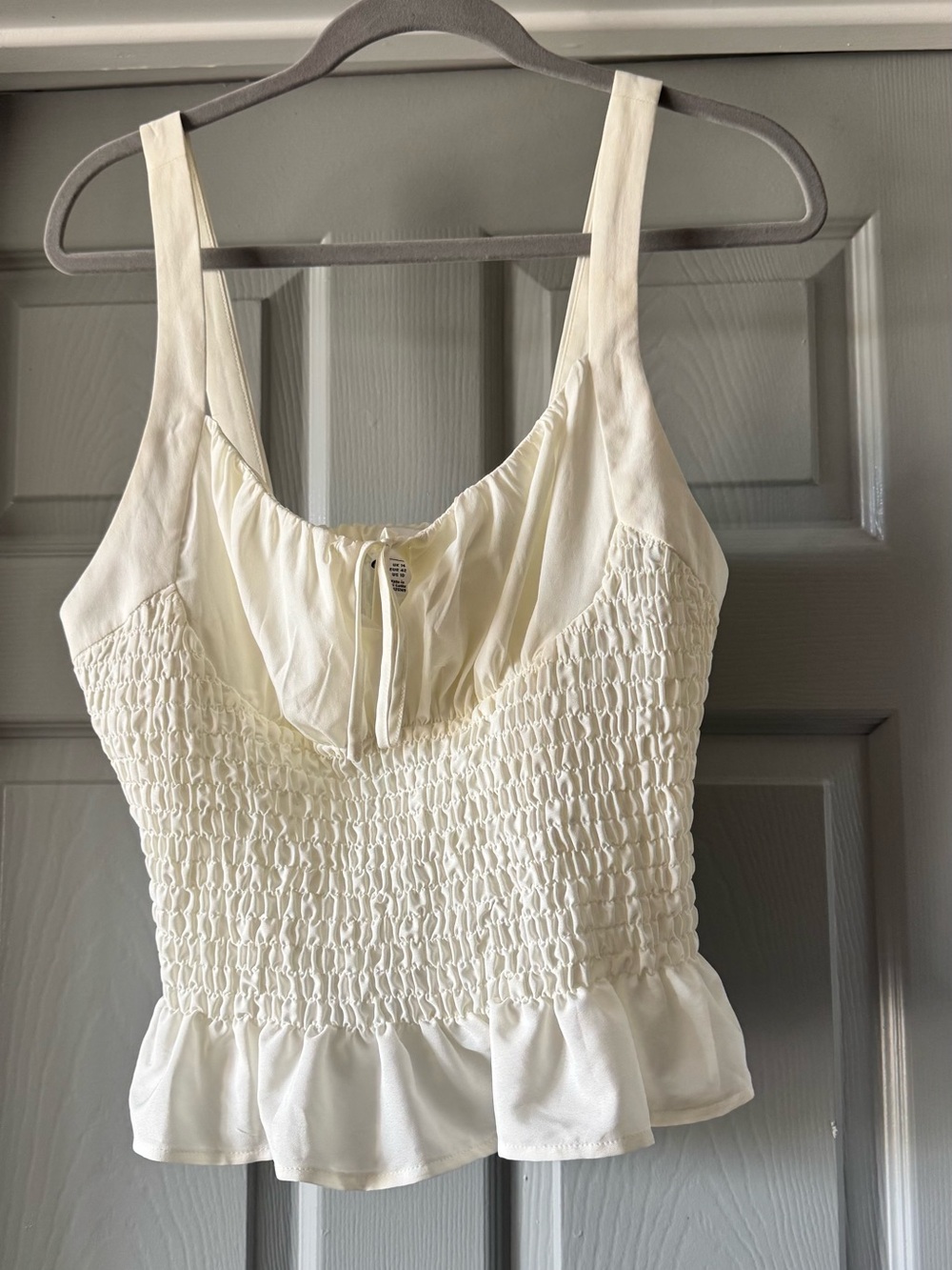 Topshop Ivory Smocked Peplum Tank